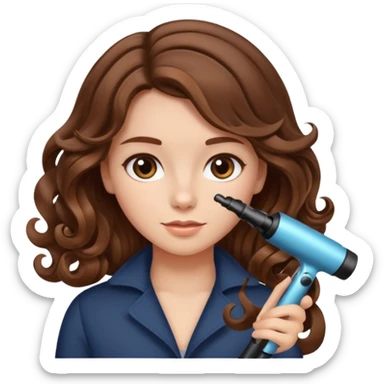 generate a girl with brown hair while curling it longer hair sticker