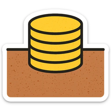 stacked disks partially submerged below a horizontal line suggesting underground with worn distressed effect sticker