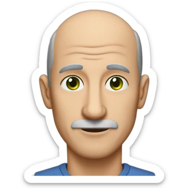 55-year-old man, a long nose, green eyes, balding, brown hair, no moustache sticker