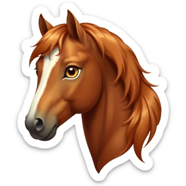 Cinematic Elegant Chestnut Horse Portrait Emoji, Head held high with a serene, graceful gaze, showcasing a magnificent chestnut fur with a radiant shimmer, flowing mane and tail, and luminous amber eyes that exude beauty and grace, Simplified yet majestically refined features, highly detailed, glowing with a soft, ethereal light, high shine, poised and breathtaking, stylized with an air of pure elegance, capturing the essence of a stunning and graceful steed, so beautiful it feels like it could gallop out of the screen with effortless charm! sticker