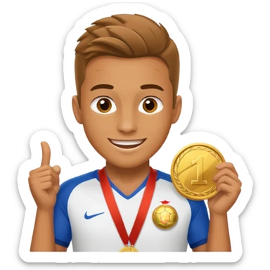 Happy soccer player with a first-place medal sticker