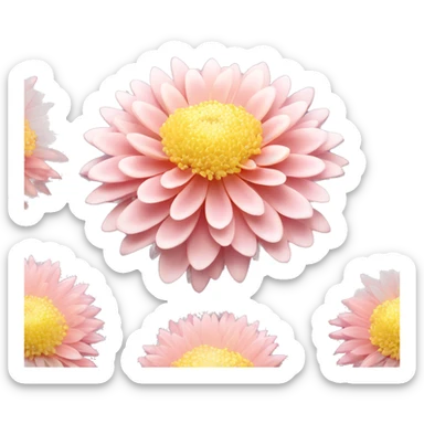 Chrysanthemum "A detailed pastel pink chrysanthemum with layered, glowing petals radiating from the center and shimmering glitter dust accentuating its curves." sticker