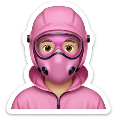 man in pink protection clothes with full-faced pink mask covered whole face sticker