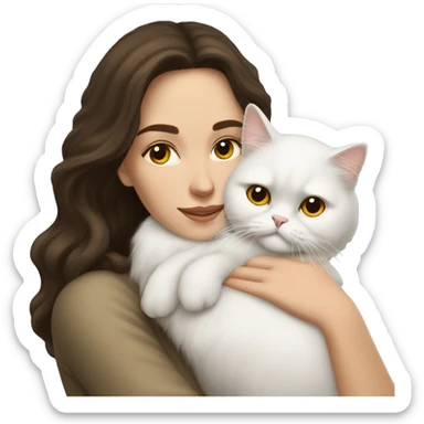 Brunette woman snuggling white Persian cat sticker