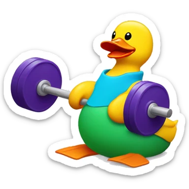 a sitting rubber duck, lifting weights, side view sticker
