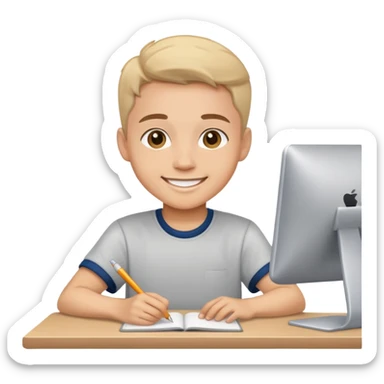 smiling student at a desk sticker