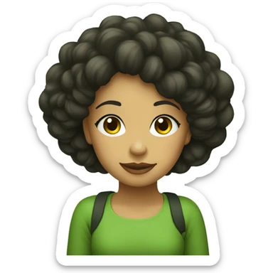 chica pelo negro fotografa vestida de colores verde y beige sticker