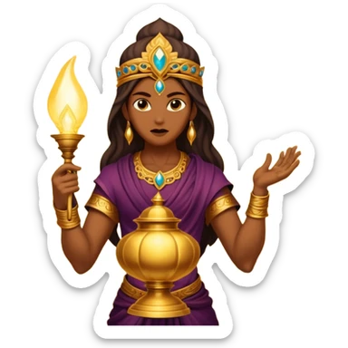 mystical fantasy illustration of a powerful jinn emerging from an ancient golden lamp.  sticker