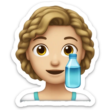  Mujer de test clara con cabello ondulado bien bonita tomando un vaso de agua pura. sticker