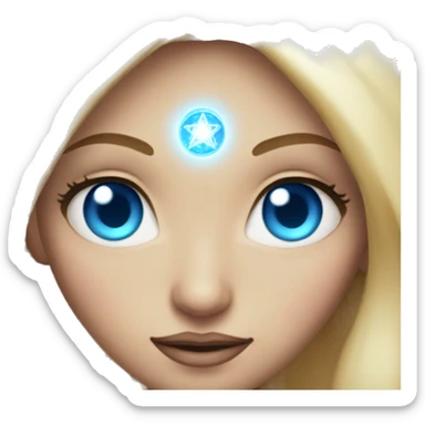 magical diva with thin pink andromedan face long blonde hair and blue eyes glowing third eye sticker