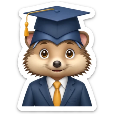 A hedgehog student dressed in a suit and wearing a square academic cap. sticker