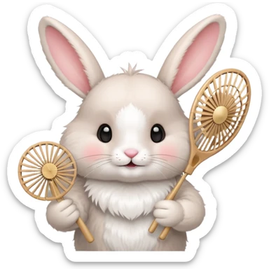 A rabbit hold a folding fan playfully sticker