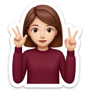 A girl with brown hair smiles, wearing a burgundy sweater, and shows an okay gesture. sticker