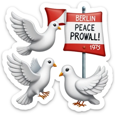 close-up of protest signs with peace dove and Berlin Wall, 1950s and 60s sticker