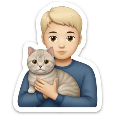 korean boy holding a british shorthair golden sticker