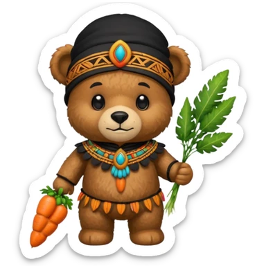 teddy bear Upper, wearing black mayan ancient custome, with carrot half body sticker