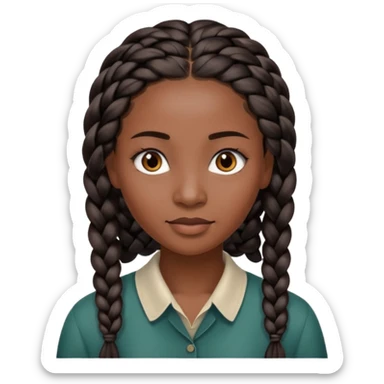 kenyan woman with long, black, braided hair in rows, brown eyes, pretty, round face sticker