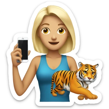 blonde woman with cell phone in her hand and a tiger on her side sticker