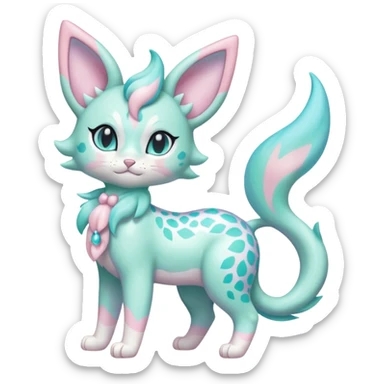 Pastel Mint-Aqua Soft-Iridescent Gentle Floral-Patterned Feline Sylveon-Liepard-hybrid-creature (full body) sticker