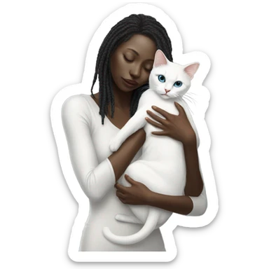 Photo realistic, alien female, kissing and embracing white cat, sticker
