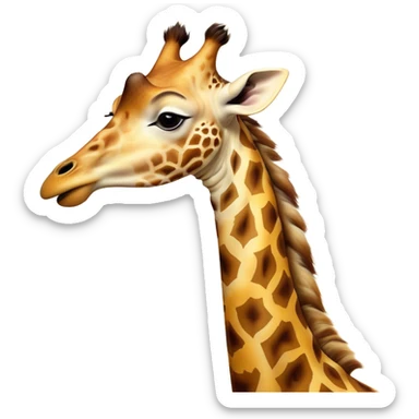 Cinematic Cute Yawning Giraffe Portrait Emoji, Head tilted slightly with a dramatic, wide-open yawn, showcasing a soft, patterned Fur of warm yellows and browns with a long, drooping neck and eyes barely open in drowsy contentment, Simplified yet irresistibly adorable features, highly detailed, glowing with a soft, cozy glow, high shine, relaxed yet expressive, stylized with a touch of savannah whimsy, bright and endearing, soft glowing outline, capturing the essence of a sleepy yet affectionate giraffe, so drowsy it feels like it could stretch right out of the screen and curl up for a nap! sticker