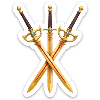 Two powerful on fire golden fiery royal crossed swords sticker