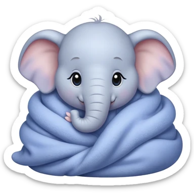 baby white elephant cozy in a periwinkle blanket sticker