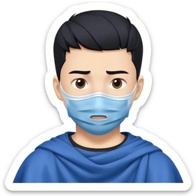 "- Nam
- 15 tuổi
- Da trắng
- tóc cắt cua màu đen
- Đeo khẩu trang vải màu xanh, mặt khó chịu
" sticker