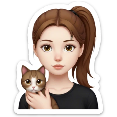 Girl with pale skin Brown hair pony tail and Black shirt with long eyelashes with cat  sticker