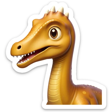 Cinematic Comical Brachiosaurus Portrait Emoji, Head tilted dramatically with an exaggeratedly surprised expression, featuring a tiny, animated head atop an impressively long neck, with wide, comically expressive eyes and a subtly quirky posture, Simplified yet humorously expressive features, highly detailed, glowing with a slightly sassy golden glow, high shine, dramatic yet playful, stylized with an air of cheeky prehistoric mischief, soft glowing outline, capturing the essence of a meme-worthy Brachiosaurus that looks ready to playfully leap its way into viral fame! sticker