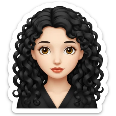 persona mujer con piel clara y rizos suaves color negro y largos  y sin volumen sticker