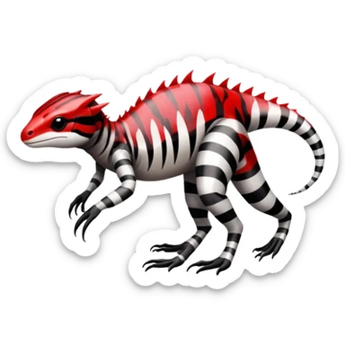 a translucent white red black striped exotic edgy vernid-fionbri-creature with splash patterns full body sticker