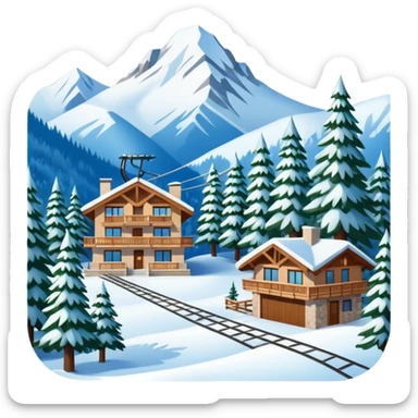ski resort with ski lift and mountain lodge sticker