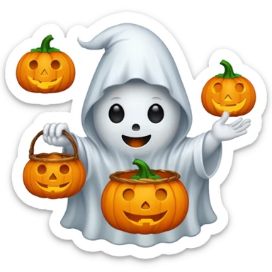 Cute ghost  with trick or treat pumpkin basket  sticker