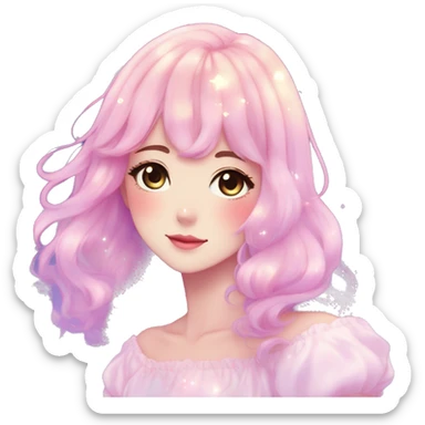 Gorgeous pastel anime style lady blushing nebula-gradient-sparkle face dreamy idol model colorful shiny stars galaxy kawaii cottagecore pearly petite simplistic aesthetic trending style sticker