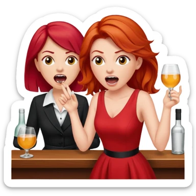 A raid haired woman yelling at a bartender sticker