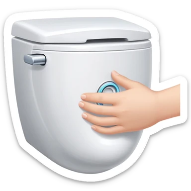 hand pressing the flush button on a toilet, clean and friendly sticker