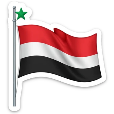 A horizontal tricolour flag of red, white, and black; charged with two green stars at the centre. sticker