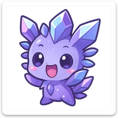 chibi kawaii style emote of a crystal sprite creature, colors purple blue and pink, excited expression sticker