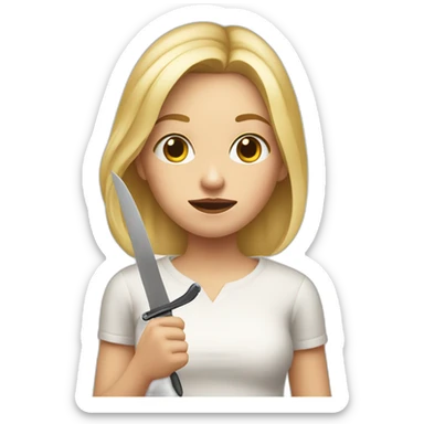 blonde girl with pursed lips brings a knife to her hand sticker