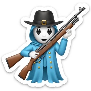 Fantasmas con un fusil y haciendo haciendo en en forma de V con los dedos sticker