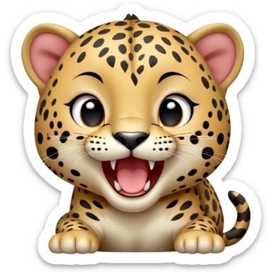 cinematic-realistic-yawning-baby jaguar-portrait-emoji,-head-tilted-slightly-with-a-dramatic,-wide-open-yawn,-showcasing-a-lithe,-graceful-build-with-distinctive-rosette-patterns-and-sleepy,-half-closed-eyes,-simplified-yet-irresistibly-adorable sticker