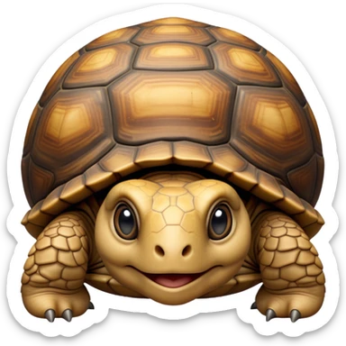 cinematic-tortoise-realistic--emoji,-sturdy-domed-shell-in-rich-earthy-tones,,-wrinkled-wise-face-peering-ahead-with-calm-determination,-cute large-eyes-reflecting-centuries of wisdom, zoomed into its face sticker