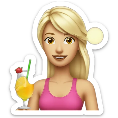 sporty blond girl drinks cocktail sticker