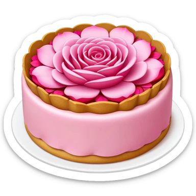 Yunnan Rose Cake with visible flower petals in pastry, simplified emoji style with bold outlines and bright colors, cartoon style floral sweet snack sticker