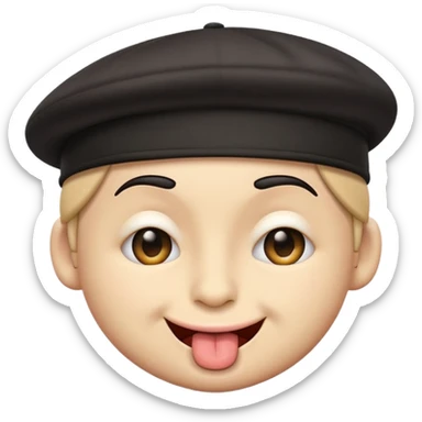A cartoon-style emoji face with a backwards black cap, winking with the left eye and sticking the tongue out to the left. The expression is playful, cheeky, and confident, with raised eyebrows adding to the fun vibe.
 sticker