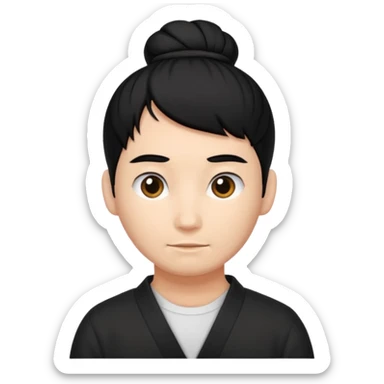 man with black hair tied in a bun sticker