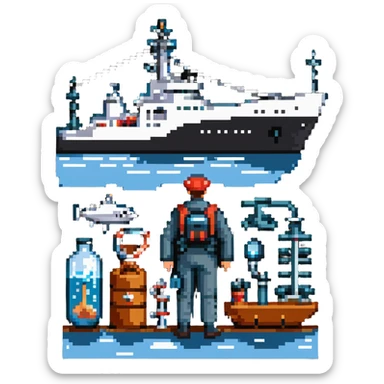 Vladivostok oceanography sailor with research vessel and marine scientific equipment sticker