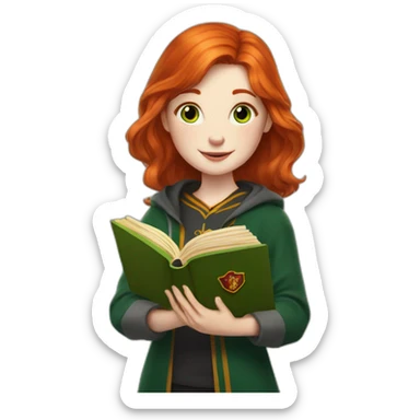 gryffindor Redhead with green eyes pale skin with freckles reading a book sticker