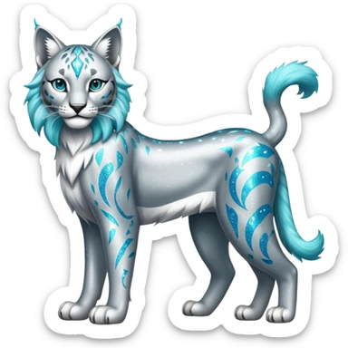 Sparkly shiny Silver and cyan Fairy-type Bobcat-Lynx-Lion-Fakémon full body sticker